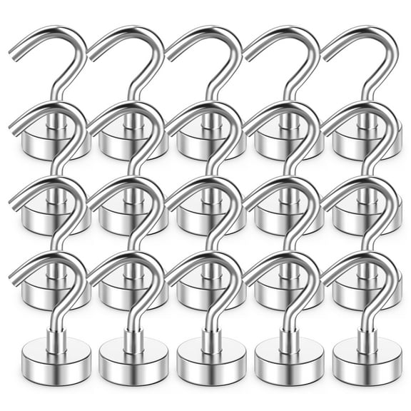 Heavy Duty Magnetic Hooks Neodymium Magnet Hooks, Strong Swivel Magnetic Hooks for Hanging, Magnets with Hooks for Fridge Classroom Garage (Silver, 20 Pack 30 Lbs)