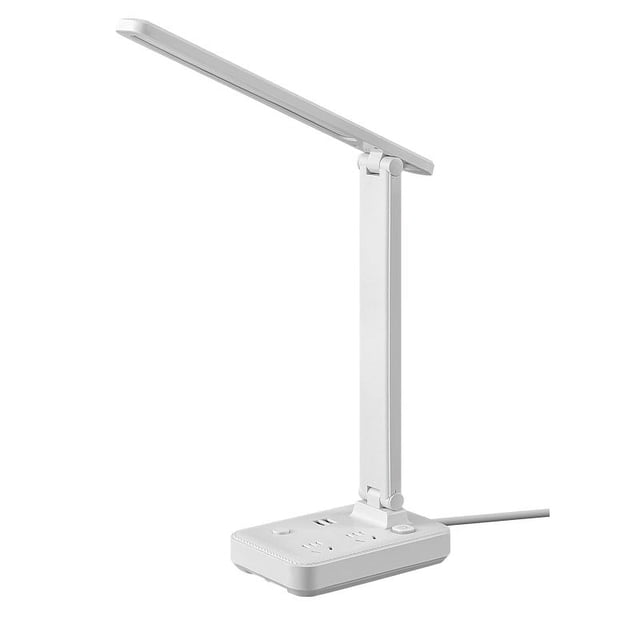 Regleta con lámpara LED de escritorio, 2 tomas de corriente, 2 puertos USB (2 USBC), 3 modos, lámpara de escritorio pequeña para el hogar, la oficina, el dormitorio, la mesita de noche, la