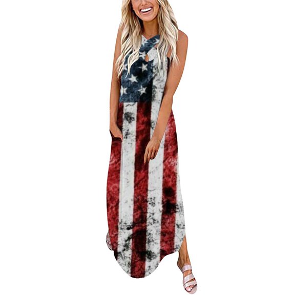 IROINNID Women's Sundress Maxi Dress For Beach Vacation Loose Long Dress Summer Dresses With Slit Prints Drop Waist Dress