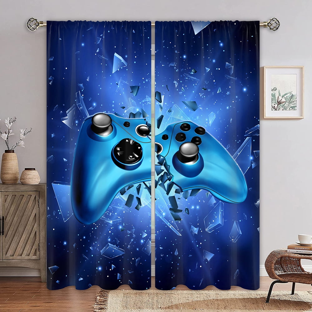 Details about   GamePad Gamer Thicken Blackout Window Curtain Solid Thermal Drapes Panels 1 Pair 
