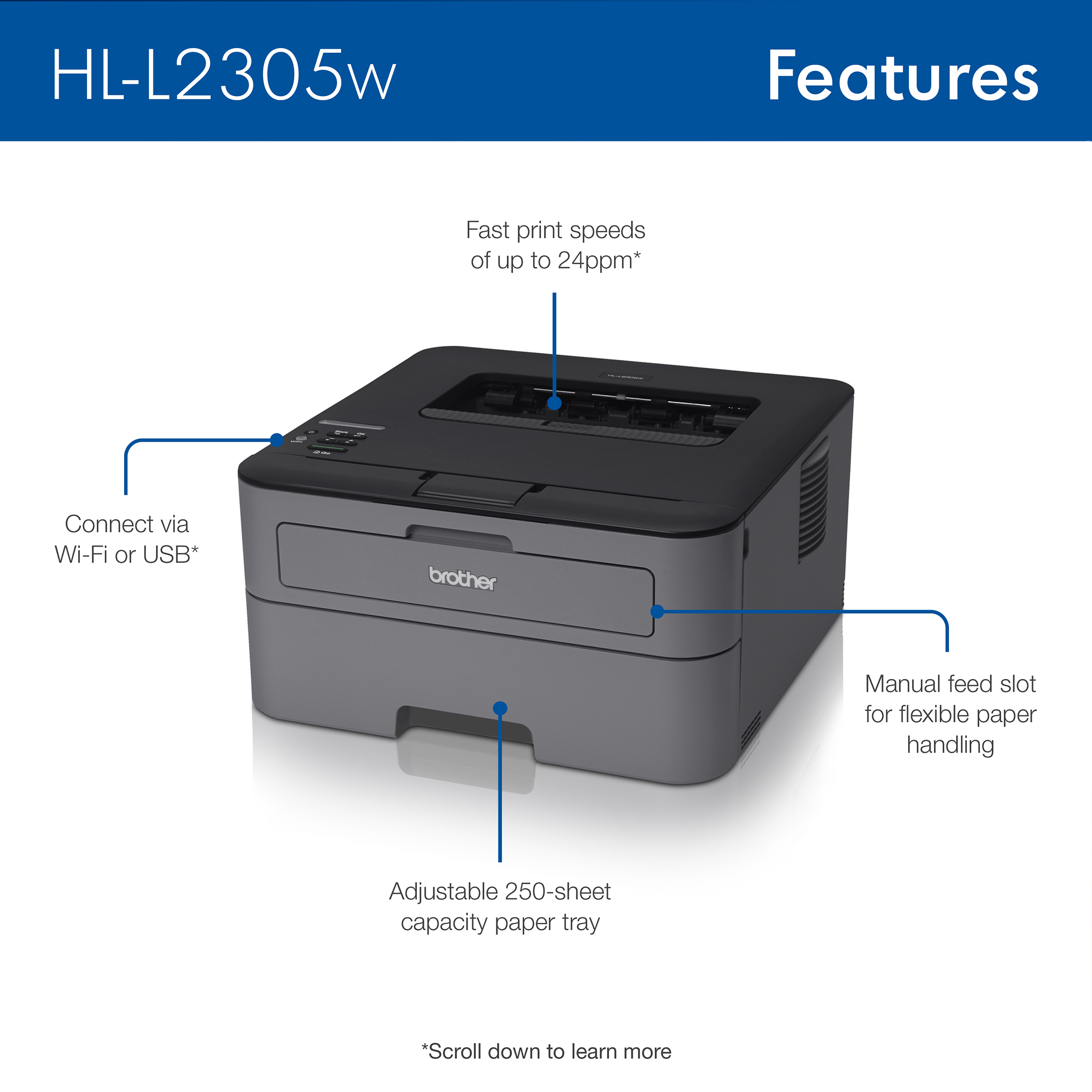 Brother HL-L2305W Compact Mono Laser Single Function Printer with Wireless and Mobile Device Printing¹, Restored - image 2 of 6