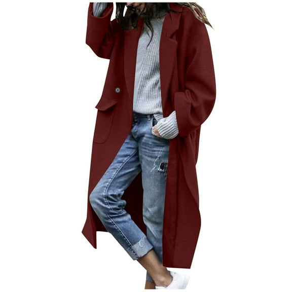 Jackets For Women Trendy Sevevn Women's Winter Double Breasted Wool Coat Long Sleeve Notch Lapel Midi Long Winter Trench Coat with Belt
