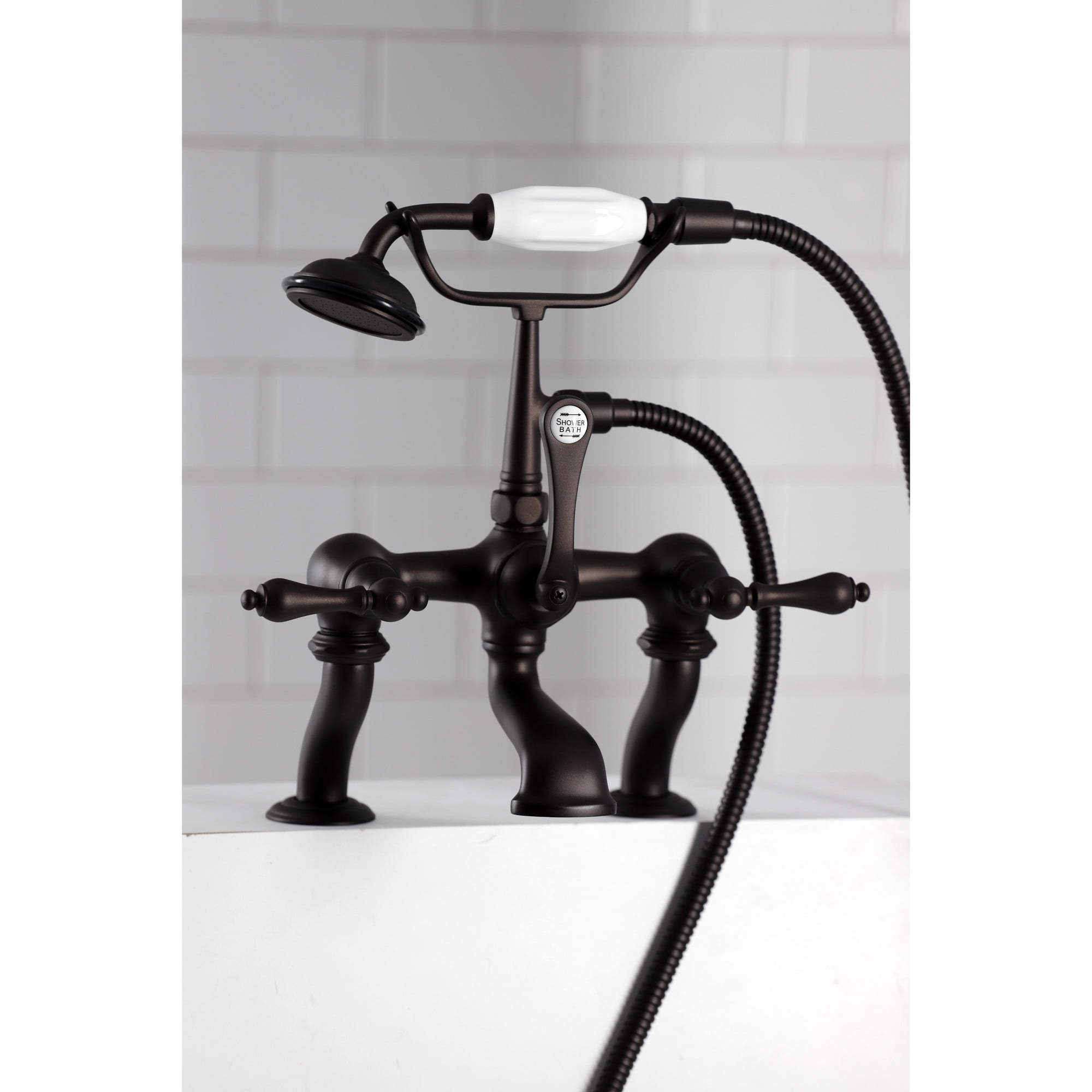 Kingston Brass CC409T5 Vintage 7" Center Deck-Mount Clawfoot Tub Faucet with Hand Shower, Oil Rubbed Bronze