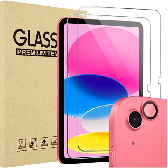 2 Pack Screen Protector Compatible with iPad A16 2025 11th/10th 2022 Generation (11-inch/10.9-inch), Clear Tempered Glass Film Guard with 1 Camera Lens Protector, Pink