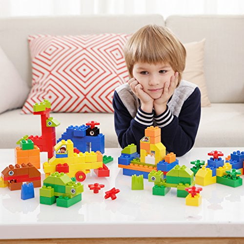 Big Building Block Set 214 Pieces Toddler Educational Toy Classic Large Size Building Block Bricks 13 Fun Shapes and Storage Bucket Compatible with All Major Brands Bulk Bricks Set for Walmart