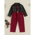 thumbnail image 4 of Bslissey Little Boys Christmas Gentleman Clothes Long Sleeve Button Bowtie Plaid Shirt + Suspender Pants 2Pcs Outfits for Toddler Kids Boys 1T 2T 3T 4T 5T 6T 7T, 4 of 9