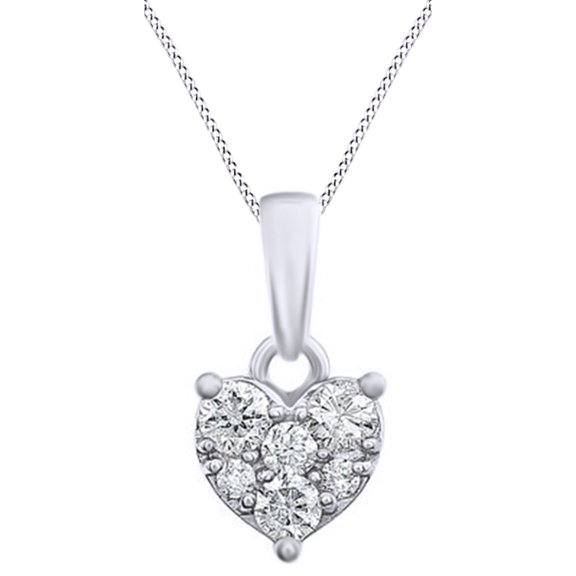 AFFY Round Cut White Natural Diamond Heart Pendant Necklace In 14k White Gold