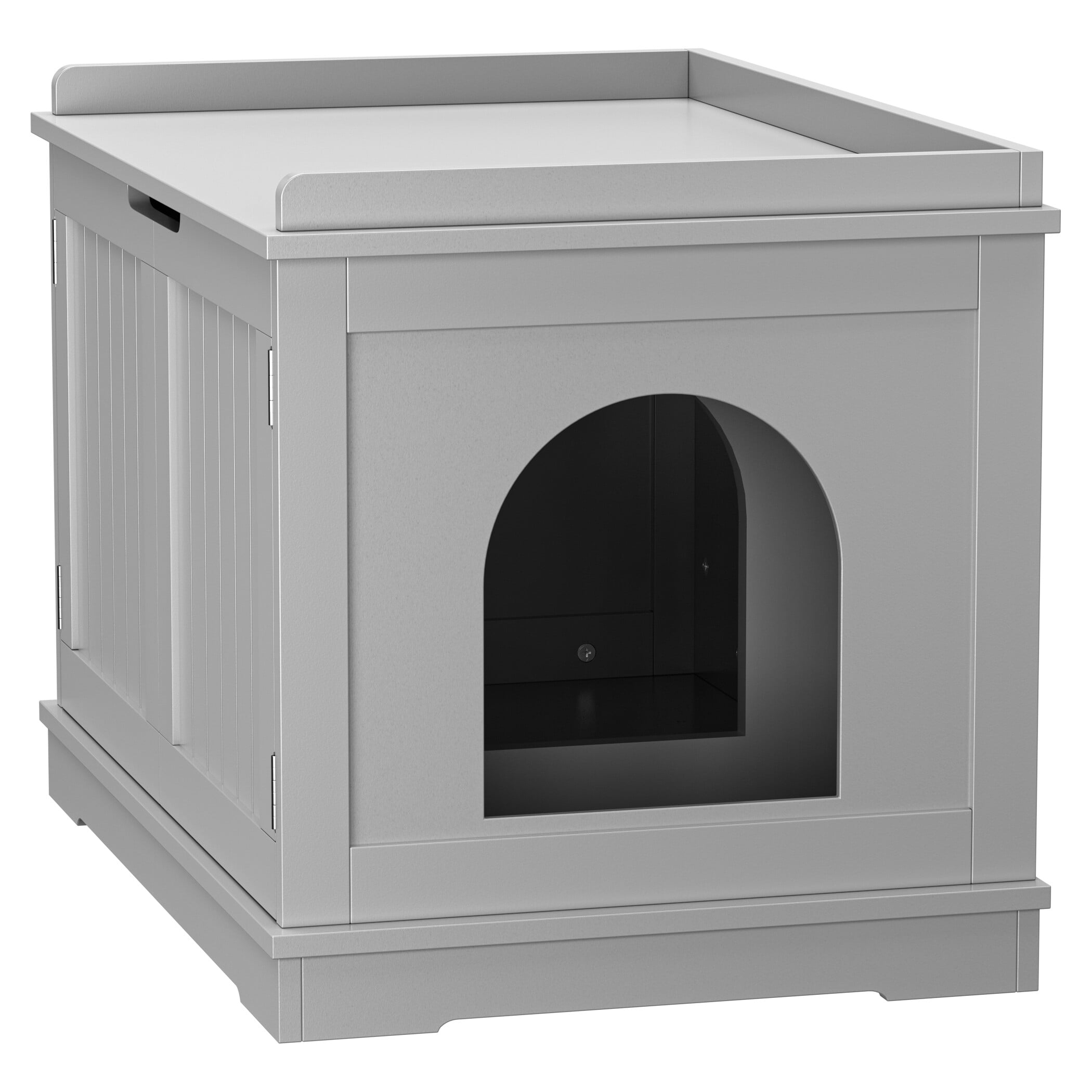 ZENY Double Door Hidden Cat Litter Box Enclosure Storage Cabinet MDF Frame Cat House, Gray
