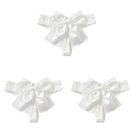 Underwear Pattern Underwear Women Sexy High Waist Lace Panties Bow Seamless Breathable Comfortable Plus Size Silk Panties Thong Womens SeamlessWhite (3Packs)
