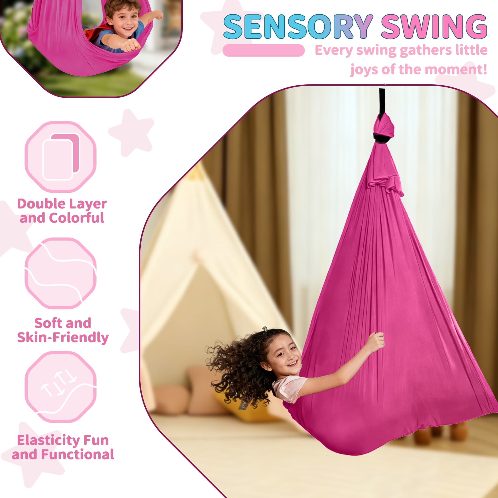 G TALECO GEAR Sensory Swing with Stand and Pod Swing, Metal Hammock Stand Outdoor, X-Shaped Swing Set for Backyard, Sensory Chair for Kids &Adults, 330LBS,  Deep Pink