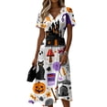thumbnail image 2 of Halloween Dresses for Women Spider Short Sleeve Witch Hat Fall Wrap Dress Ghost V Neck Casual Wedding Guest Dresses XL, 2 of 5