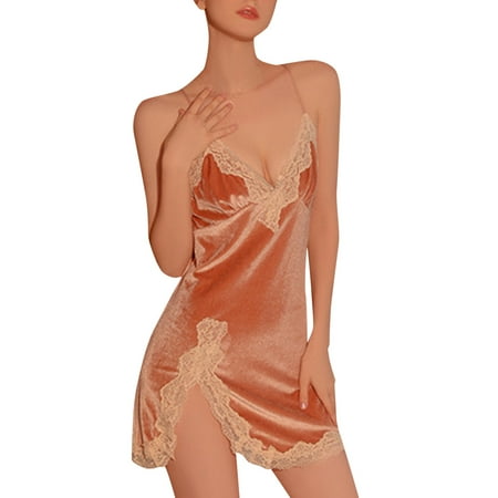 adviicd Chemise Nightgowns For Women Plus Size Womens Snap Crotch Lingerie V Neck Lace Nighty Sleepwear Rose Gold L