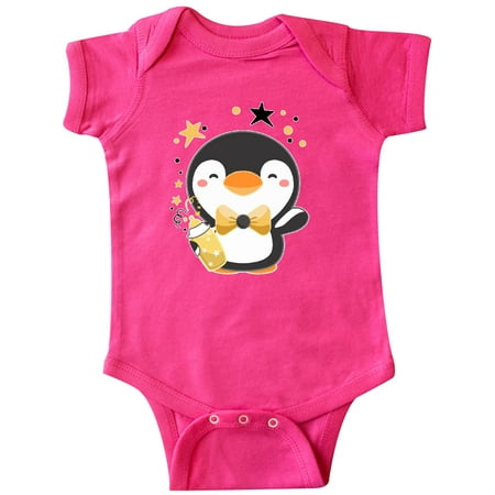 

Inktastic New Year s Baby Penguin in Bow Tie with Bottle Gift Baby Boy or Baby Girl Bodysuit