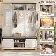 thumbnail image 6 of ChVans 75" Hall Tree with Mirror, LED Farmhouse Hall Tree with Bench and Shoe Storage, Hallway Tree w/ Sliding Barn Door, Umbrella Holder, Coat Rack for Entrance Entryway Mudroom, White, 6 of 10