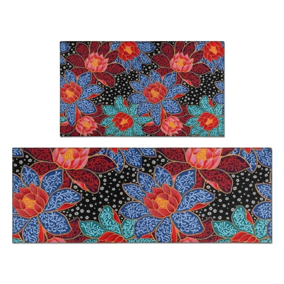 Pioneer Flower Floral Print Pattern Kitchen Rugs Sets Of 2,Anti Fatigue Kitchen Mat Rugs Non Slip Washable,Decorative Kitchen Floor Mats for Kitchen,Sink,Laundry,17"x30" 17"x47"