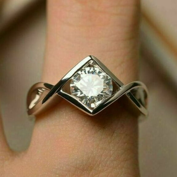 1.50CT Round Cut Moissanite Solitaire Engagement Ring, 14K White Gold Plated Sterling Silver