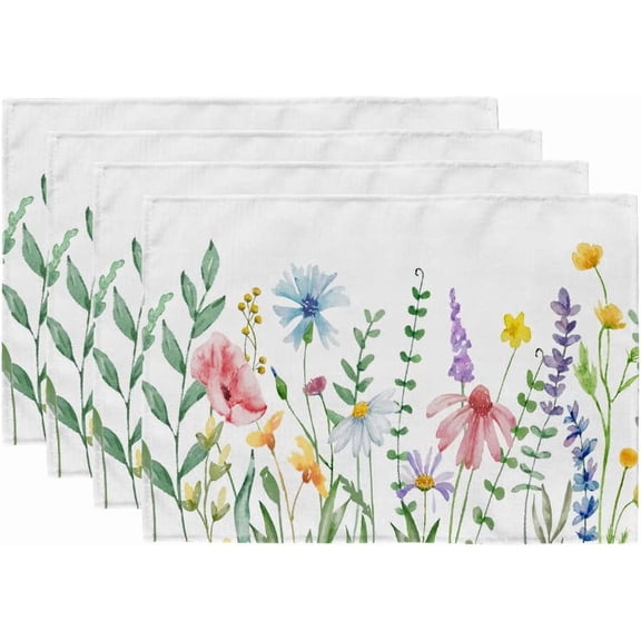 Flower Spring Placemats 12x18 Inch Set of 4 Summer Table Place Mats Farmhouse Rustic Holiday Kitchen Dining Decoration for Indoor Outdoor Dinner Party Décor GP023