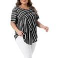 thumbnail image 4 of Agnes Orinda Women's Plus Size Top Crew Neck Short Sleeve Striped Blouse Dressy Casual Fashion T-shirt 2X Black, 4 of 6