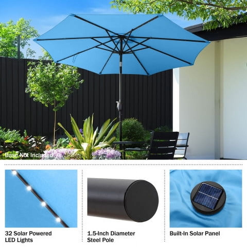 Villacera 9FT Outdoor Patio Umbrella with Solar Lights and Tilt, Blue