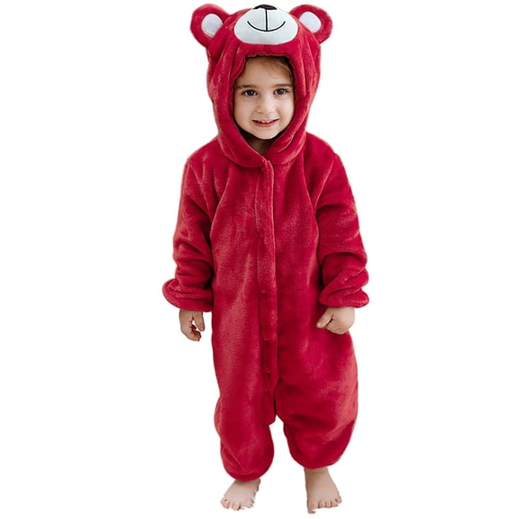 Toddler Unisex Onesie Hooded Animal Halloween Outfit Soft Bear Button up Jumpsuit Infant Baby Fall Winter Outfits Clothes