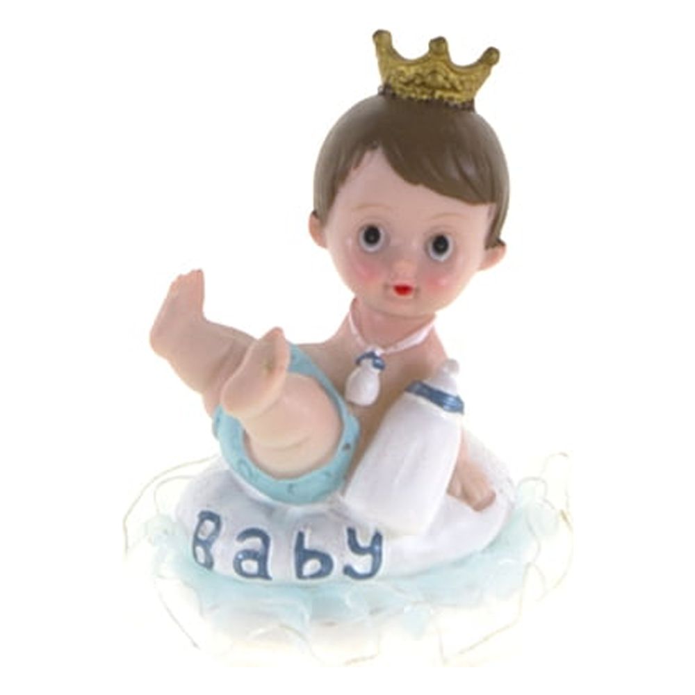 Mega Favors Keepsake Figurine 12 pcs Baby Boy wearing Crown with Bottle | Awesome Decorations or Party Favors | for Pregnancy Announcements, Gender Reveals, Birthday and Special Celebrations