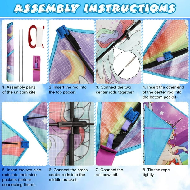 6 Pack Large Kites For Kids & Adults - Butterfly Dragonfly Owl Eagle Parrot Designs - Easy To Fly Outdoor Toys