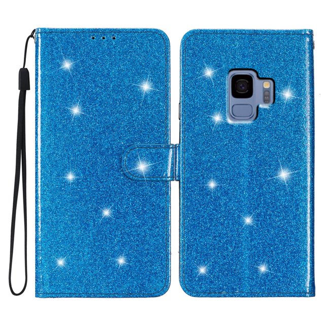 Compatible avec Samsung Galaxy S9 Étui Portefeuille Pailleté avec Poche pour Carte Couverture Rabattable