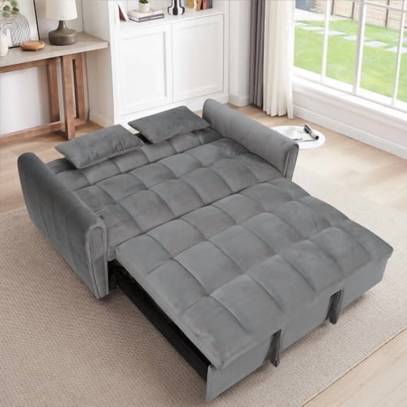 65" Sofa Bed, 3-in-1 Convertible Sleeper Sofa, Modern Velvet Futon Couch with Adjustable Backrest, Fold Out Guest Bed for Small Space, Living Room, Bedroom, Apartment,Dark Gray