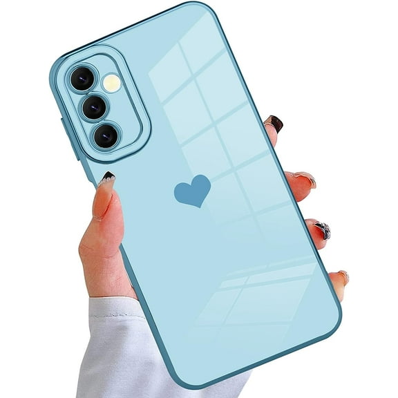 Compatible with Samsung Galaxy A14 5G Case Cute Luxury Love Heart Plating Gold Bumper Upgraded Full Camera Protection Soft TPU Shockproof Anti-Scratch Phone Cover-Blue
