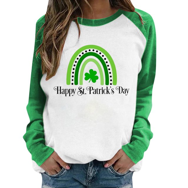 Womens Tops Raglan Long Sleeved Top New Raglan Saint Dwarf Print Spliced T Shirts for Women Army Green XXXL
