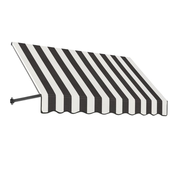 Awntech 6.38 Ft Dallas Retro Straight Slope Fixed Awning with Anodized Arms (76.5in x 24in x 48in), Black/White Stripe