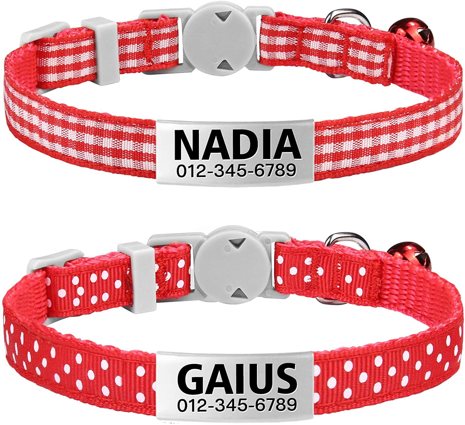 DO NOT FEED REFLECTIVE SAFETY CAT COLLAR BLACK & PERSONALISED TAG & FISH BONES 
