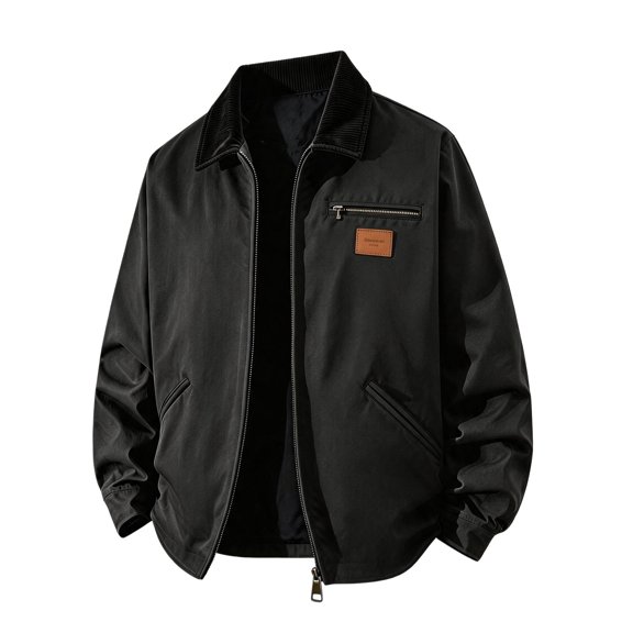 LYSMORA 2026 Men's Corduroy Contrast Collar Jacket, Zip Chest Pocket Leather Tag Oversized Loose Fit Windproof Vintage Casual Outerwear