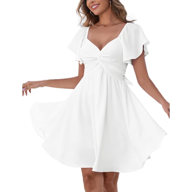 Vestido corto Florboom con nudo frontal y escote corazón, blanco - L