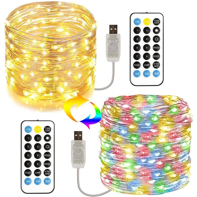 Christmas Fairy Lights USB Color Changing Copper Wire String Light with Remote 11 Lighting Modes Christmas Twinkle Fairy Lights for Xmas Tree Decor