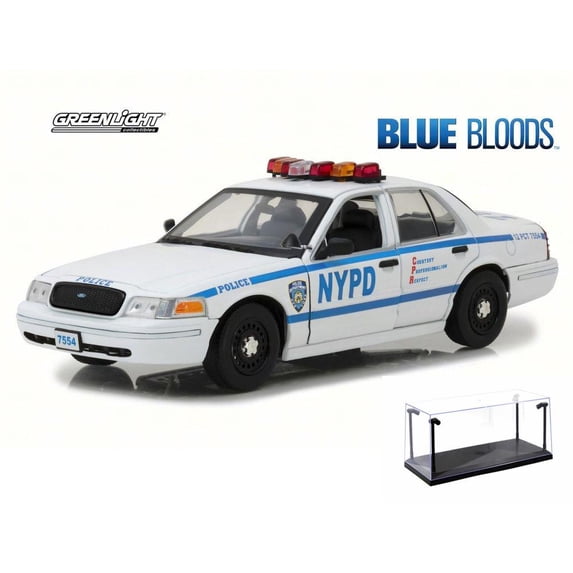Diecast Car & LED Display Case Package - 2001 Ford Crown Victoria Police Interceptor (Jamie Reagan), Blue Bloods - Greenlight 13513 - 1/18 Scale Diecast Model Toy Car w/LED Display Case