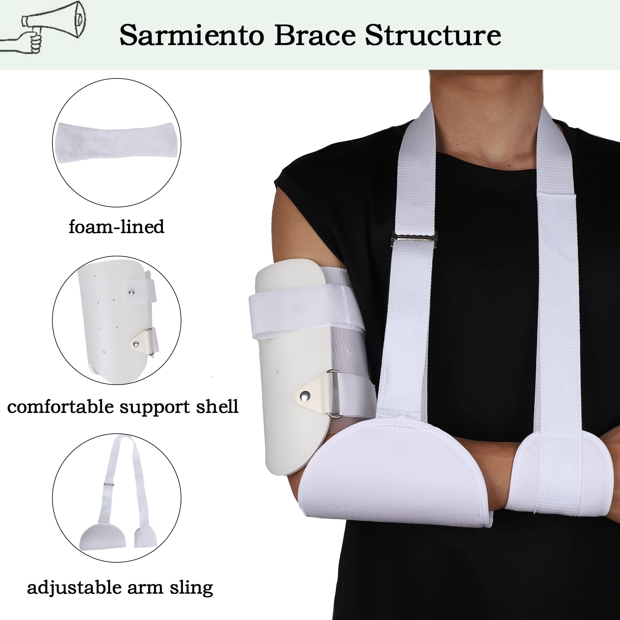 Insunen Arm Sarmiento Cuff - Sarmiento Brace for Humeral Shaft Fracture (White, M)