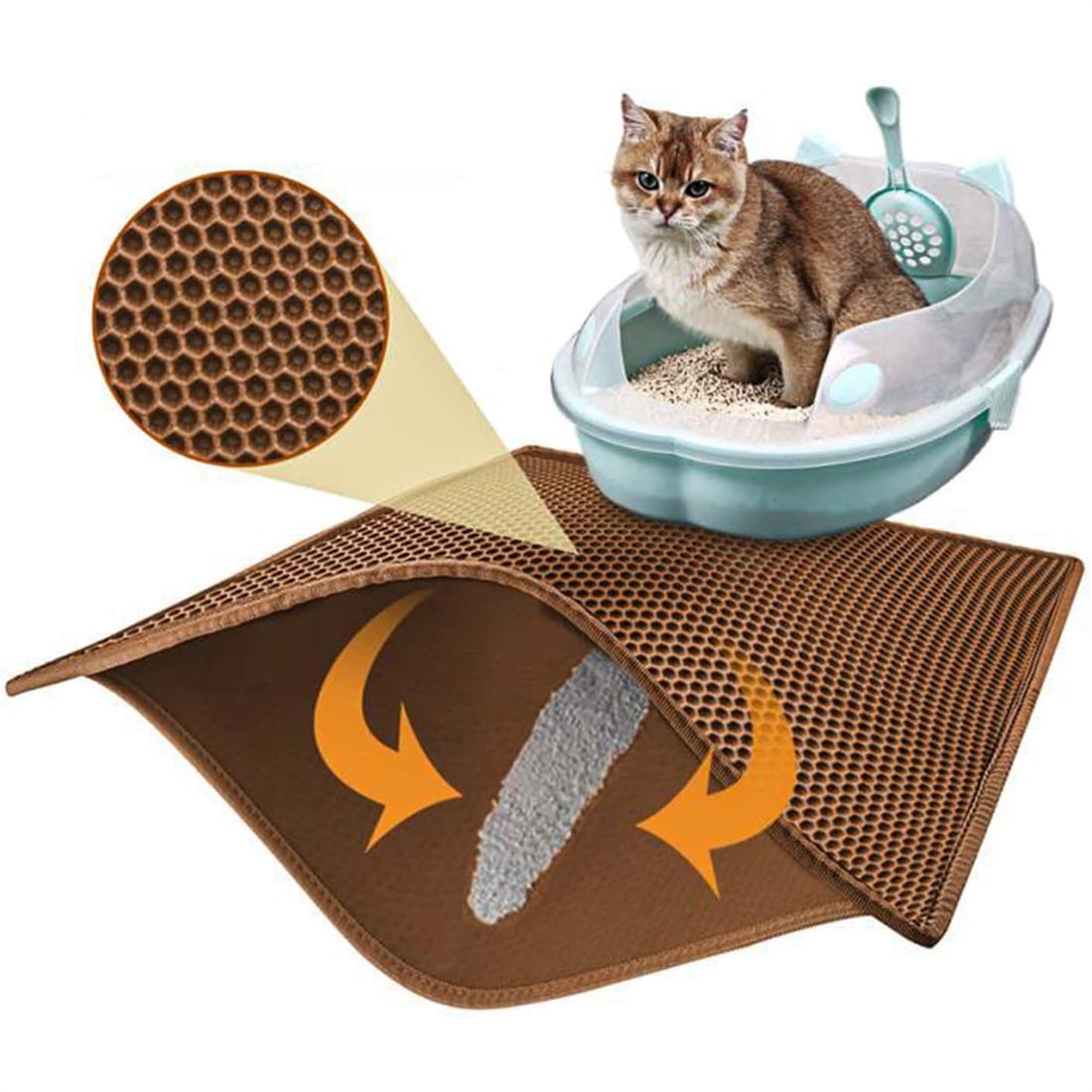 Pefilos Foldable Large Double Layer Cat Litter Trapping Mat with Handles,30 inch x 23.6 inch, Grey, Size: 30 x 23.6(Foldable), Black