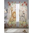 thumbnail image 2 of Cartoon Animal Rose Sheer Curtains 2 Panels Set Retro Cute Lion Elephant Giraffe Zebra Mushroom Sheer Window Curtains Light Filtering Rod Pocket Voile Drapes for Bedroom Living Room 52"X96", 2 of 9
