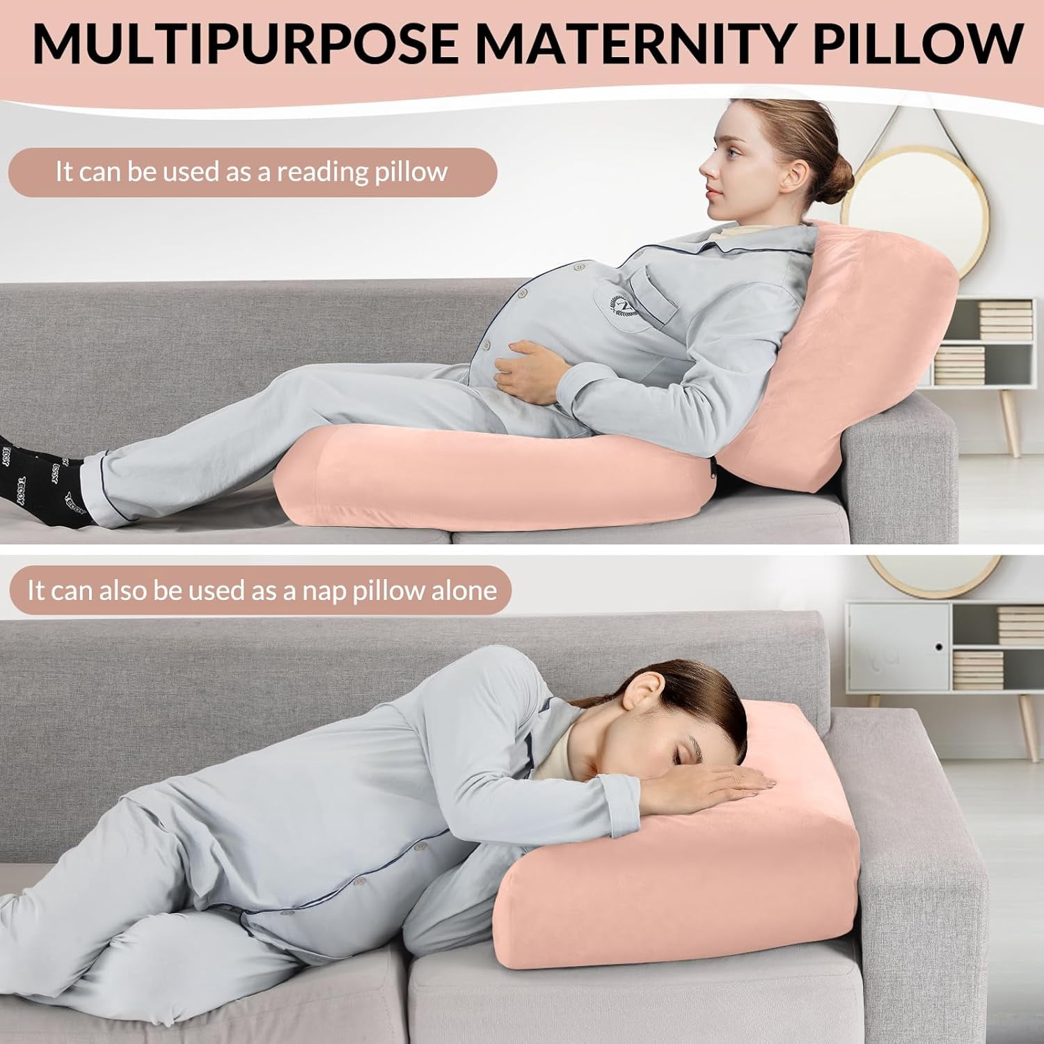 Pregnancy Pillows for Sleeping, 45.3 Inch Pregnancy Massage Pillow Full Body Pillow with Removable Cover - Support for Back, Legs, Belly, HIPS for Pregnant Women(Pink)