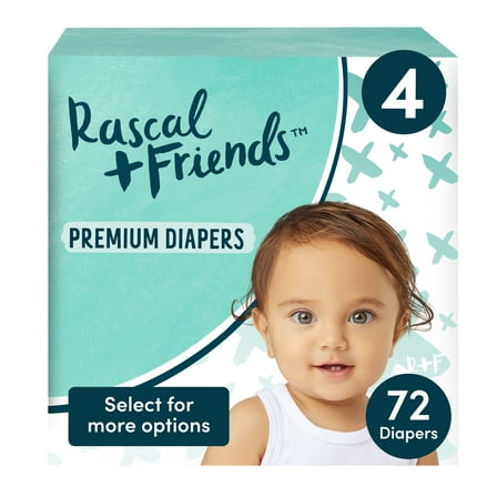Rascals Premium Diapers Size 4, 72 Count (Select for More Options)