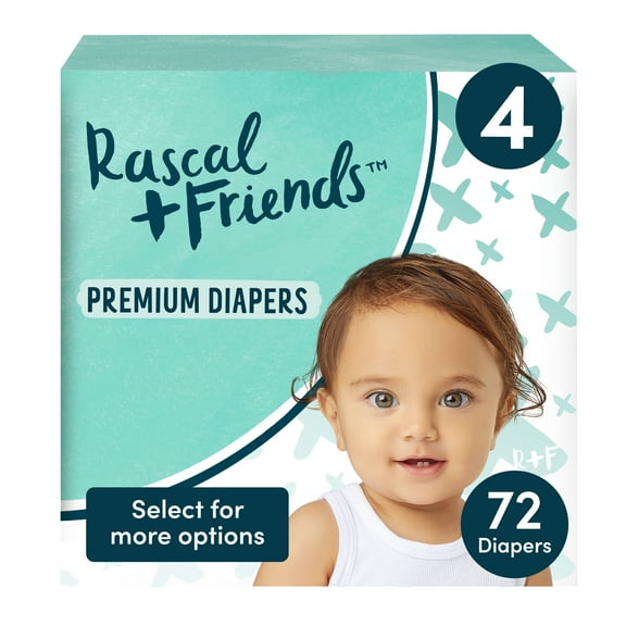 Rascals Premium Diapers Size 4, 72 Count (Select for More Options)