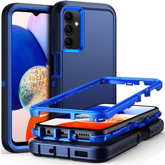 for Samsung Galaxy A14 5G Case, 3-Layer Super Full Heavy Duty Body Bumper Cover Shock Protection Dust Proof Military Grade Full Body Protection Phone Case Cover for Galaxy A14 5G (Blue)
