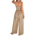 thumbnail image 6 of Jumpsuits for Women Casual Summer Cruise Spring Fashion Smocked Wide Leg Gingham Rompers with Pockets Khaki, 6 of 8