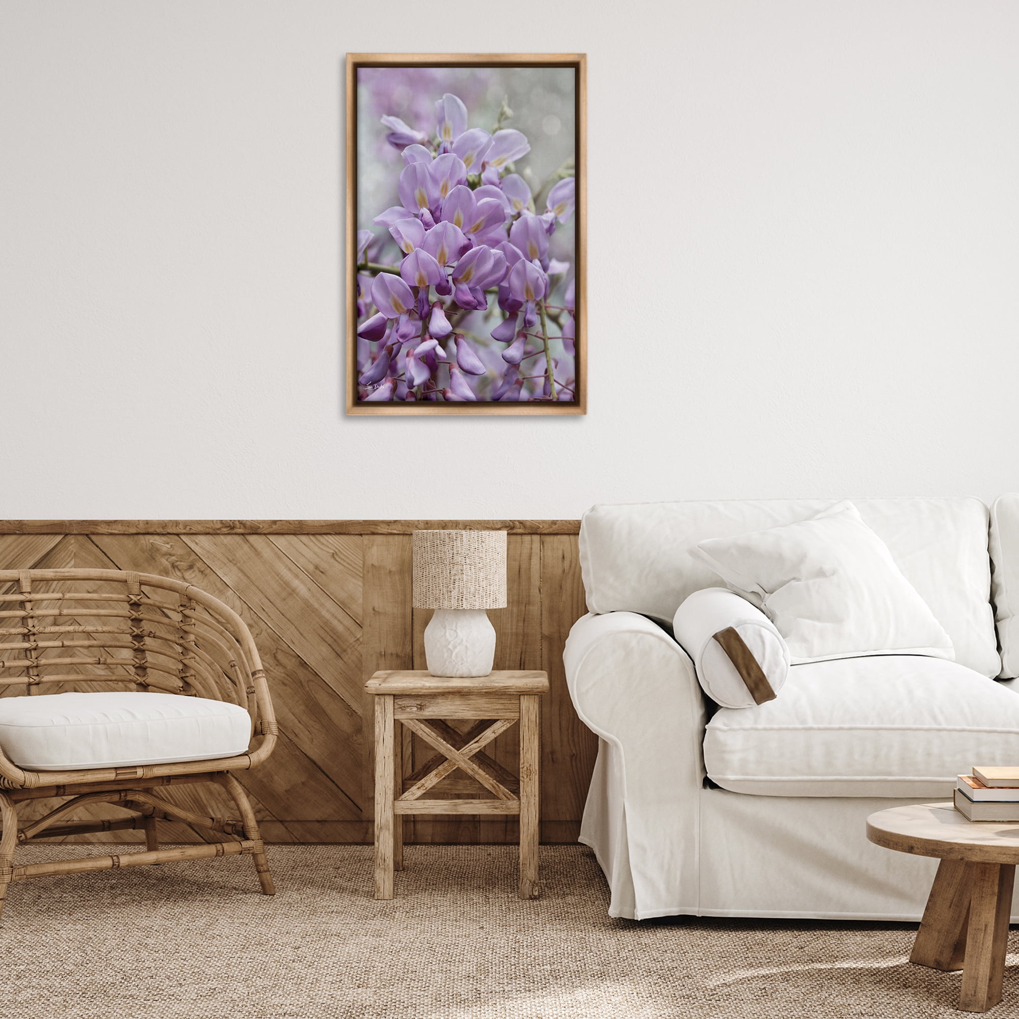 Stupell Industries Purple Orchid Petals Plants & Flowers Photography Brown Floater Framed Canvas Art Print Wall Art, 21 x 31