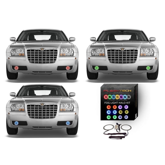 Flashtech RGB Multi Color Changing LED Halo Ring kit for 2005-2010 Chrysler 300 Fog Lights