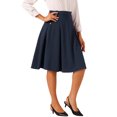 thumbnail image 4 of INSPIRE CHIC Women's Solid Vintage High Elastic Waist Button Decor Flared Midi Skirt L Dark Blue, 4 of 6