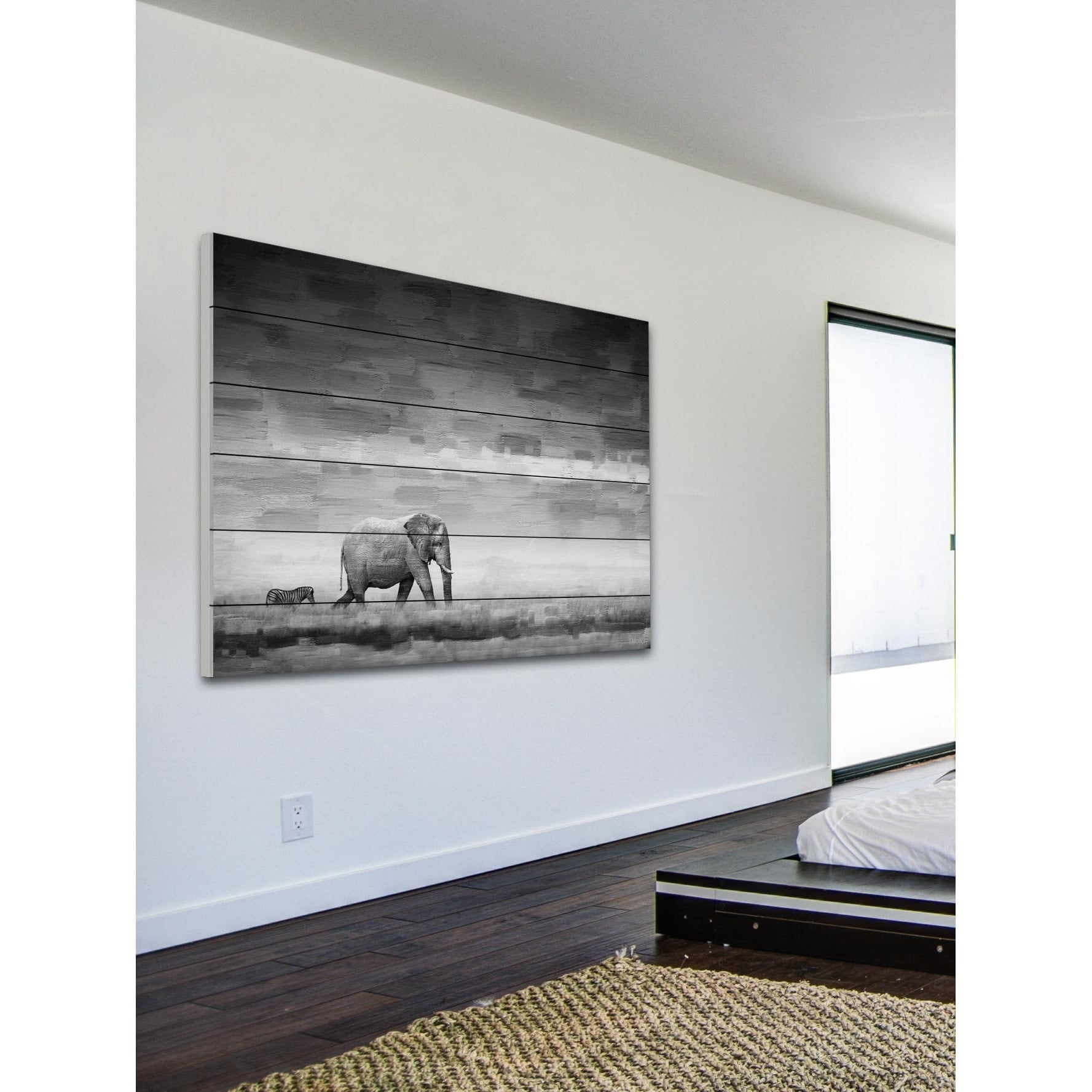 Parvez Taj  - Elephant Painting Print on White Wood 45 x 30