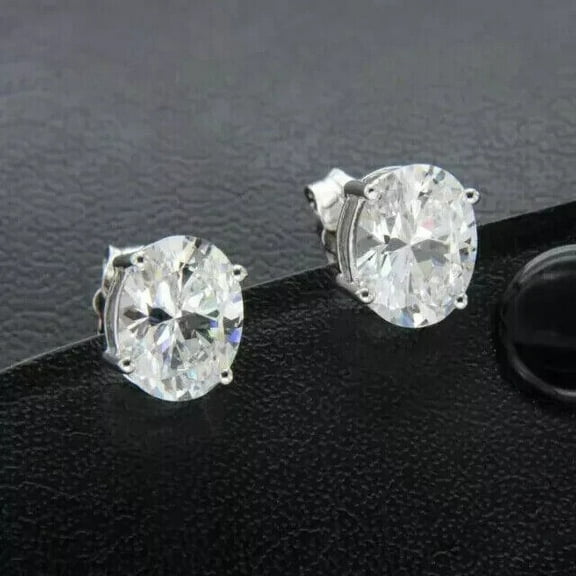 Lab Created Diamond 2Ct Oval Cut Women's Stud Earring 14K White Gold Plated