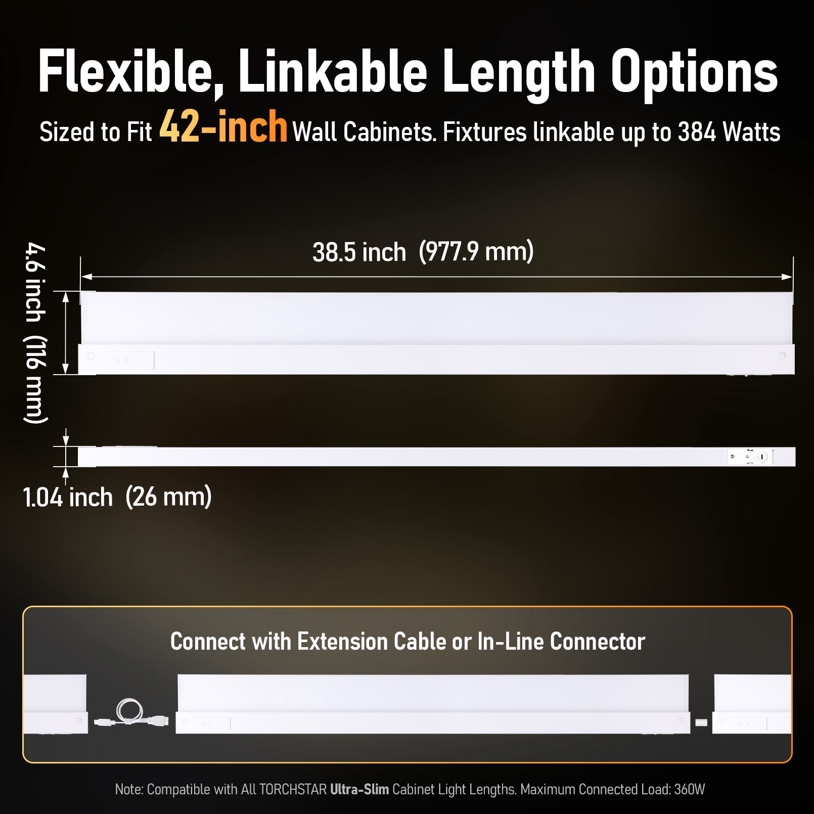 24W 5CCT LED Under Cabinet Lighting Fits 42-Inch Cabinets, Hardwired & Plug-In, 120V Ultra-Slim Linkable Dimmable Under Counter Lights, 2700K/3000K/3500K/4000K/5000K Selectable